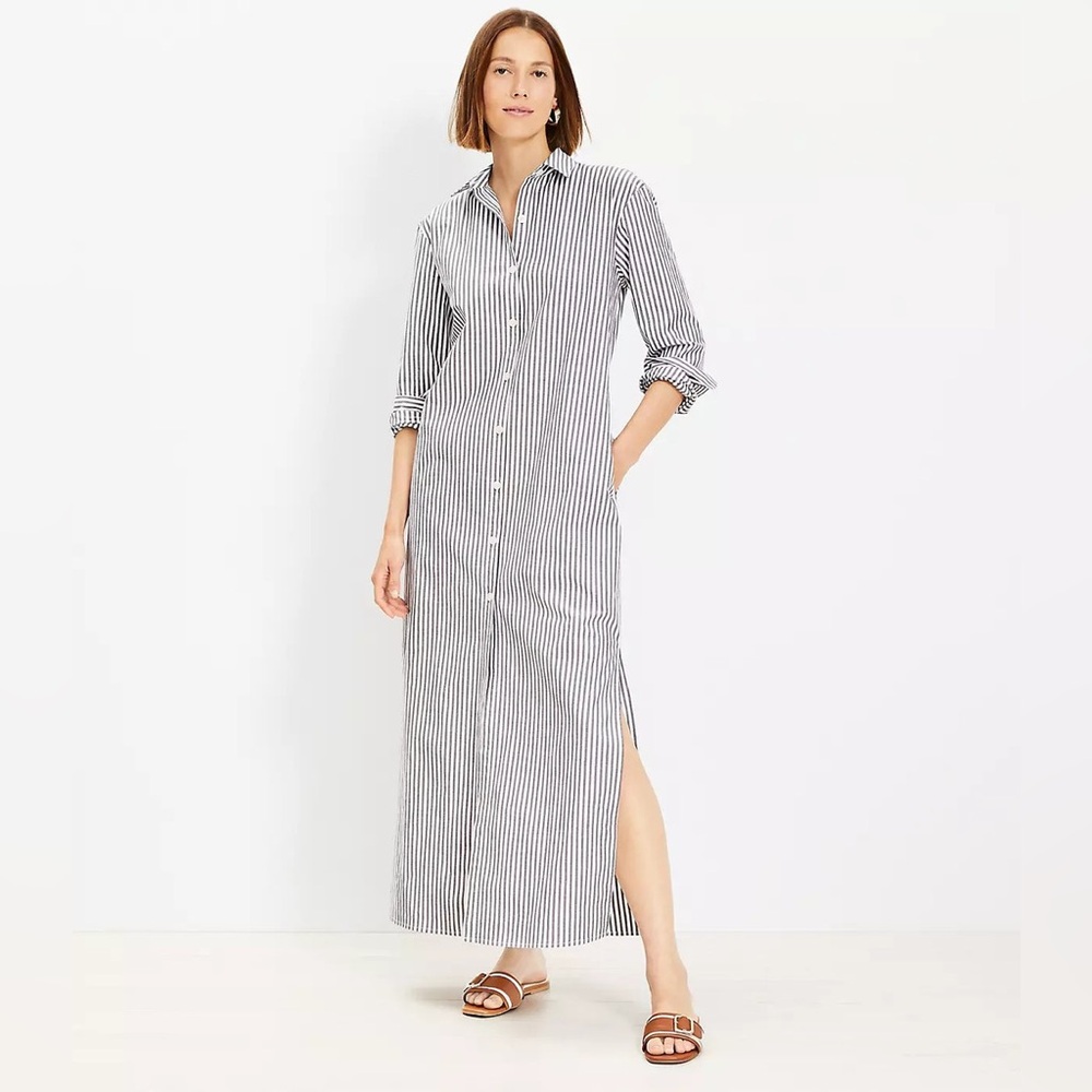 🆕 LOFT Striped Buttondown Shirtdress Petite XL